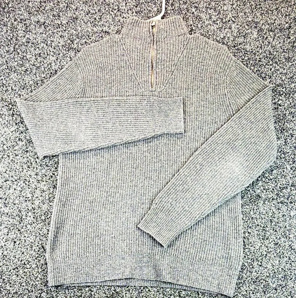 J.Crew Mens M Gray Merino Wool Blend 1/4 Zip Mock Neck Rib Knit Sweater